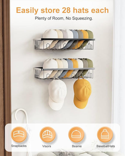 4 Pack Hat Rack for Wall Holds 112 Caps Hat Organizer for Wall Mounted Hat Holder on Wall Hat Organizer for Baseball Caps Hat Storage for Baseball Hats Closet Bedroom Kitchen Bathroom Black