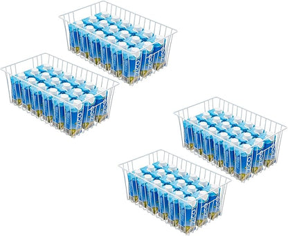 16" Upright Freezer Organizer Baskets, Wire Storage Bins Large Bakset for Freezer, Pantry, Kitchen, Bathroom Organizing, White, Set of 4