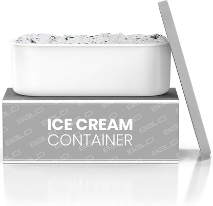 BALCI - Ice Cream Container - 2 Quart - Perfect Reusable Freezer Storage for Homemade Ice Cream Tubs for Sorbet, Frozen Yogurt and Gelato! - Flexible Silicone Lids, Long Scoop, Stackable - Grey