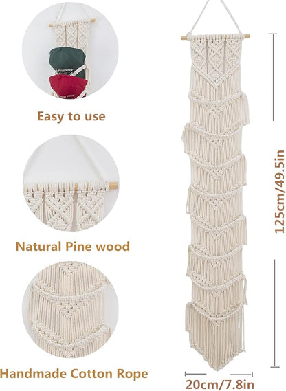 Macrame Cap Holder, Boho Hats Organizer for Baseball Caps, Hat Rack for Wall Hanging Decoration, Cap Rack for Collection Display, Handmade Cap Hanger Storage Organizer (Eight hats)