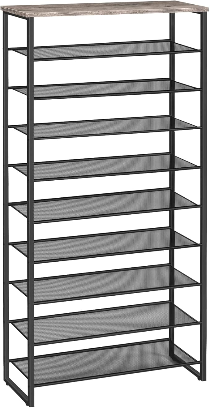 HOOBRO 10-Tier Shoe Rack for Entryway, 29.5" L Shoe Storage Organizer, Large Capacity Shoe Shelf for Closet, Front Door Entrance, Hallway, Holds 36-40 Pairs of Shoes, Greige and Black BG107XJ01