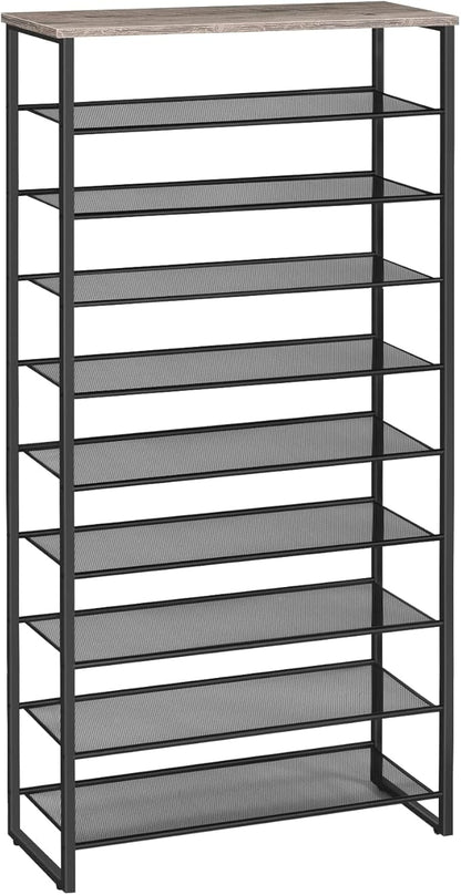 HOOBRO 10-Tier Shoe Rack for Entryway, 29.5" L Shoe Storage Organizer, Large Capacity Shoe Shelf for Closet, Front Door Entrance, Hallway, Holds 36-40 Pairs of Shoes, Greige and Black BG107XJ01