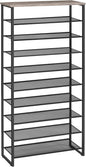 HOOBRO 10-Tier Shoe Rack for Entryway, 29.5" L Shoe Storage Organizer, Large Capacity Shoe Shelf for Closet, Front Door Entrance, Hallway, Holds 36-40 Pairs of Shoes, Greige and Black BG107XJ01
