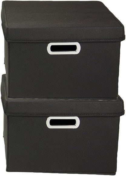 Household Essentials Fabric Storage Boxes with Lids and Handles, Black