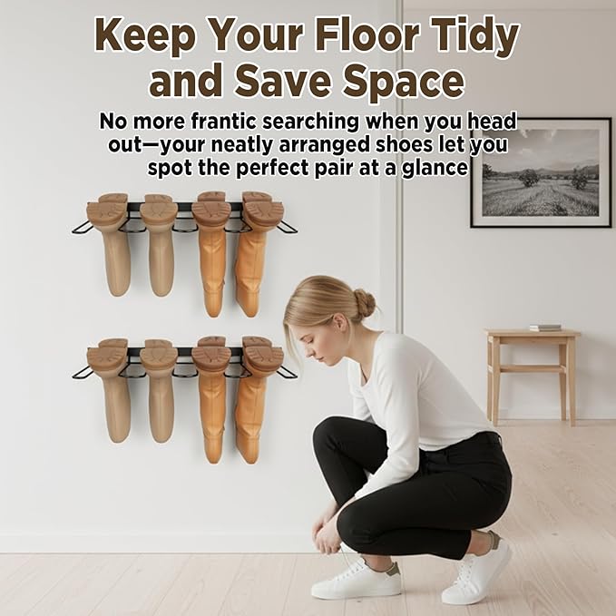 2 Pack Boot Racks, Wader Hangers for wall, Metal Wall Mounted Shoe Racks, 4 Pair Boot Organizer for Cowboy shoes Boots Trays for Closet, Entryway, Indoor, Garage Entryway,Garage