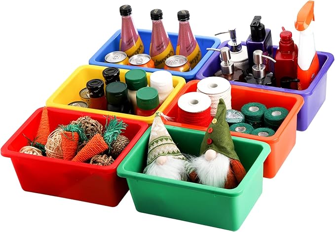 Nicunom 6 Pack Cubby Bin Storage Bins, Multi-Purpose Plastic Storage Bins Stackable Organizer Storage Cubbies for Home, Nursery, Playroom, Classroom