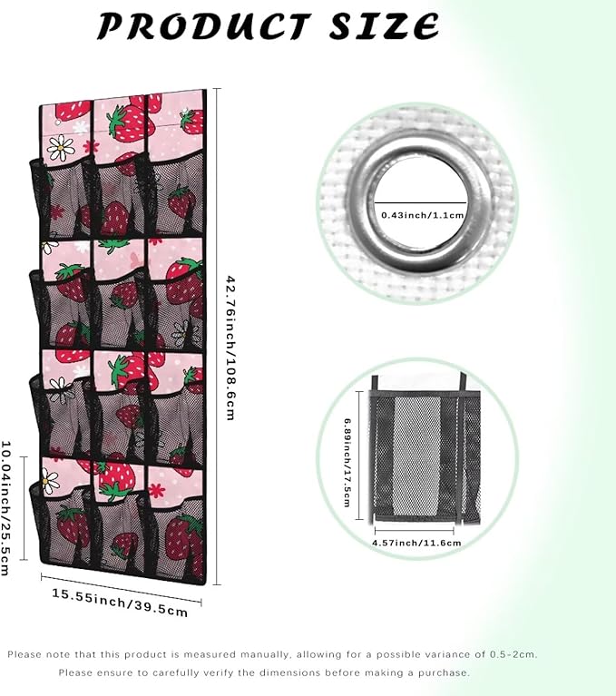 Pink Door Hanging Shoe Organizer Mesh Fabric Over The Door Shoe Organizer for Closet 12 Pockets Strawberry Wall Hanging Storage Space Saving Shoe Holder Hanger
