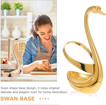 OSALADI Swan Base Fork Holder Zinc Alloy Flatware Organizer Compact Kitchen Countertop Storage Rack for Spoons and Forks Home and Restaurant Table Decoration