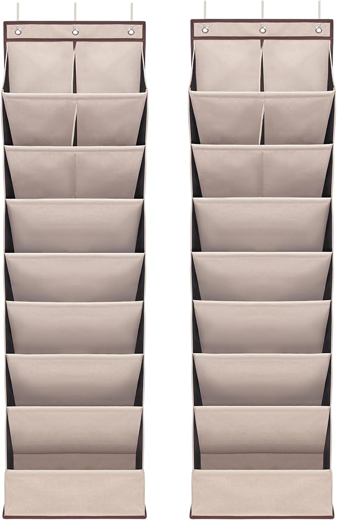 Door Shoe Organizer with 10 Extra Large Pockets, 23 Pairs Shoes Large Capacity Hanging Storage Organizer for Shoes, Diapers, Beige, 8 Layers, 2-Pack