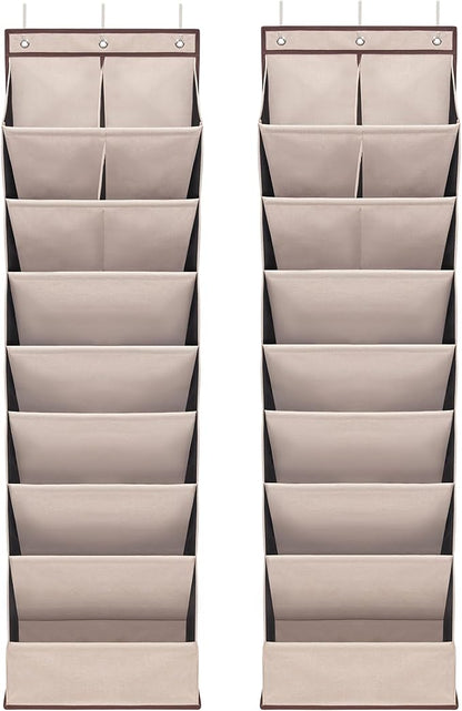 Door Shoe Organizer with 10 Extra Large Pockets, 23 Pairs Shoes Large Capacity Hanging Storage Organizer for Shoes, Diapers, Beige, 8 Layers, 2-Pack