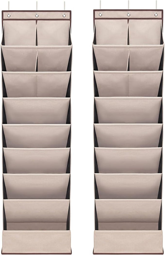 Door Shoe Organizer with 10 Extra Large Pockets, 23 Pairs Shoes Large Capacity Hanging Storage Organizer for Shoes, Diapers, Beige, 8 Layers, 2-Pack