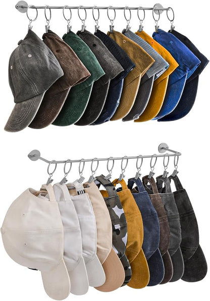 Viklluyr Hat Rack Baseball Cap Wall Organizer - Closet Hats Holder with 20 Hooks - Metal Caps Storage Wall Mounted Hat Hanger Set of 2 for Closet Door Bedroom Entryway Laundry(Grey)