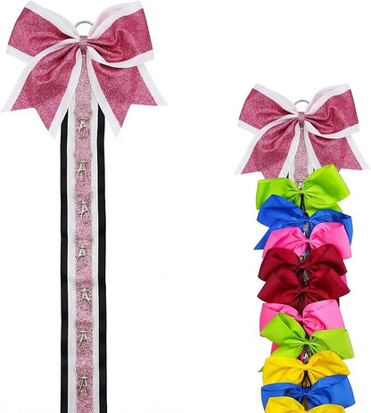 Glitter Large Handmade Cheer Bows Holder, Wall Hanger for Cheerleading Teen Girls High School College Sports, Pink