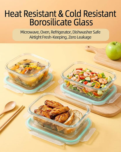 8 Pack Glass Meal Prep Containers with Lids, Glass Food Storage Containers with Airtight Vent Hole Lids, Lunch Containers Sets with lids Glass, Microwave Oven Freezer Dishwasher Safe