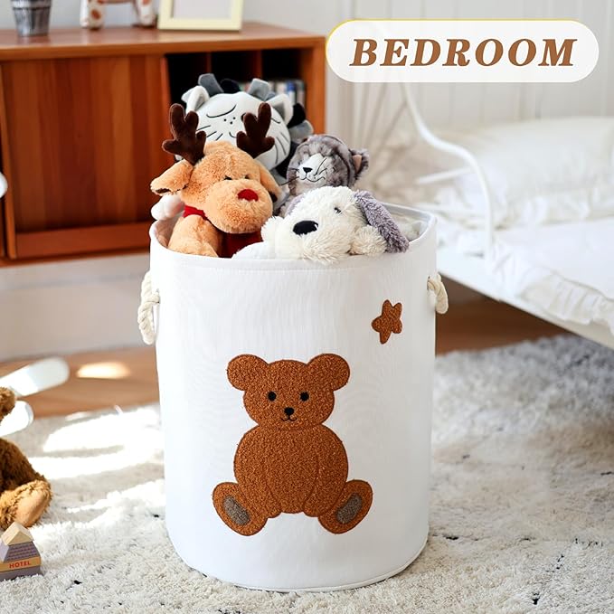 Large Laundry Basket Tall Baskets Storage for Dirty Clothes, Toys Storage Bins Baby Hamper 58L Clothes Hamper Blanket Basket Baby Toys Organizer for Nursery Bedroom Living Room Decor, Bear
