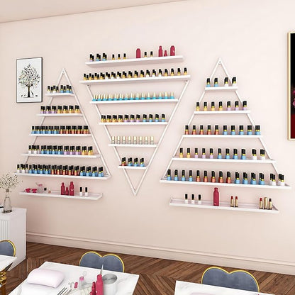 Wall-Mounted Nail Polish Rack, Set of 6 Triangular White Nail Polish Shelf Lipstick Perfume Cosmetic Display Shelf for Home Spa Nail Salon Shop