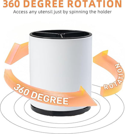 LIBODOUR Utensil Holder,Large 360°Rotating Kitchen Utensil Holder For Counter,Cooking Silverware Organizer Stainless Steel Caddy Flatware Spoon Spatula Tool Cutlery Container