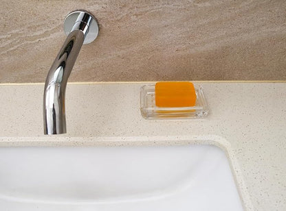 Clear Glass Soap Dish, Heavy Soap Holder for Bathroom, Sink and Kitchen