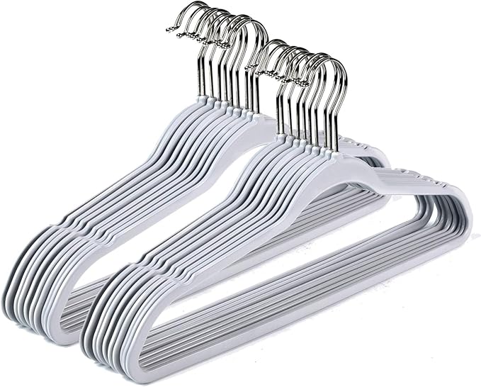 Quality Hangers 20 Pack Plastic Hangers for Clothes - Slim Non-Velvet Hangers with 360° Swivel Chrome Hook & Non Slip Notches - Ideal for Dresses Coats Shirts Jackets & More - Gray