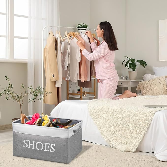CIEOVO 2 Pack Storage Basket for Shoe Organizer Flodable Space-Saving Storage Bin Decorative Basket Shoe Storage Bin Organizer for Hallway Entryway Home Decor Living Room