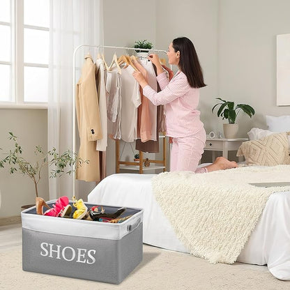 CIEOVO 2 Pack Storage Basket for Shoe Organizer Flodable Space-Saving Storage Bin Decorative Basket Shoe Storage Bin Organizer for Hallway Entryway Home Decor Living Room