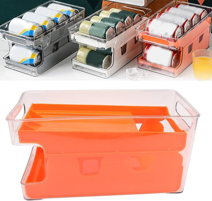 Fridge Organisers for Soda Can, 2 Tier Soda Can Rack Fridge Storage Shelf Can Storage Holder Fridge Dispenser Holds for Pantry Refrigerator (Orange)
