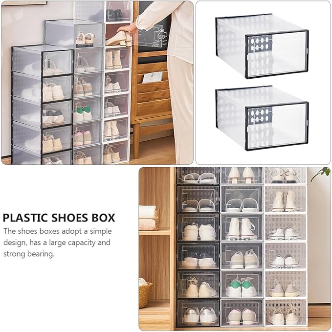 TIDTALEO Shoe Storage Boxes 3pcs 34X15.5X24Cm Plastic Shoe Organizer Dustproof Moisture Resistant for High-Top Sneakers and Boots Home Closet