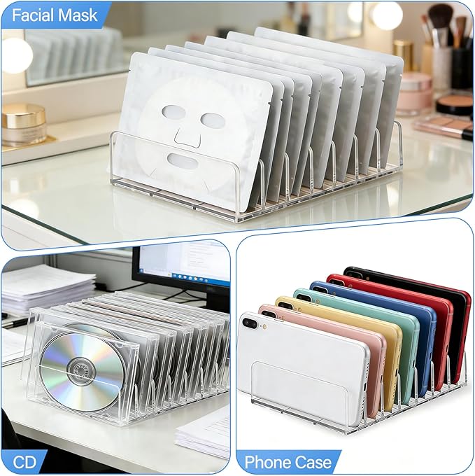 2 Pack Acrylic Makeup Eyeshadow Palette Organizer, 7-Slot Clear Cosmetic Display Case, Cosmetic Display Storage Holder Fit Eyeshadow Palette, CD, Phone Case, Facial Mask, Clear Cosmetic Organizer