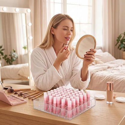 Mumufy Lipstick Holder Clear Acrylic Organizer Makeup Lip Gloss Organizer Plastic Cosmetic Display Case for Lipstick Brushes Bottles Perfume Essential Drawer Vanity Bathroom (36 Slot)