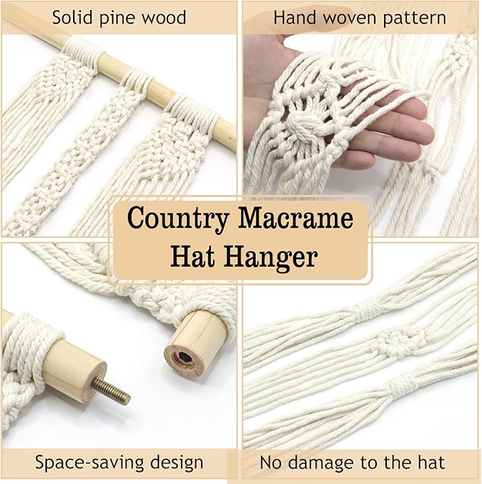 Macrame Hat Hangers 5 Hats Can Be Hung Bohemian Hat Holder Hat Organizer 100% Natural Cotton Can Be Used For Cowboy Hats, Wide-Brimmed Hats, Etc Room Decoration Gifts