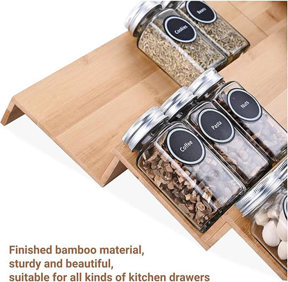 Mulush Bamboo Spice Rack Tray - Spice Drawer Organizer for Kitchen Cabinets Storage and Organization (Jars Not Included, 8 Individual Pieces, Not Adjustable)