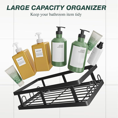 Youvip Shower Caddy Adhesive,No Drill Bathroom Organizer with Soap Holder,Large Capacity Rustproof Shelves for Inside Shower,Bathroom Organizers and Storage,Black