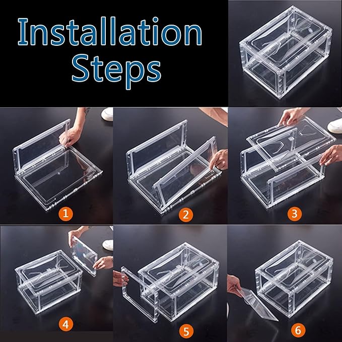 12 Pack Shoe Boxes, Clear Acrylic Plastic Shoe Boxes Stackable, Space-Saving Foldable Drop Front Shoe Storage Boxes Container for With Lids Fits Up to Size 15 (Transparency)