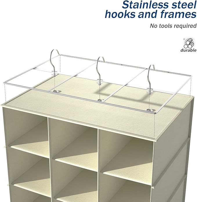 Libeder Hanging Closet Organizers 30 Section Shoe Shelves, Shoe Storage Hanging Shoe Holder, Breathable No-wover Fabric for Shoes, Beige