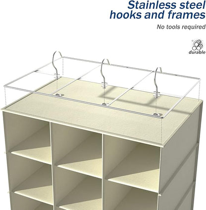 Libeder Hanging Closet Organizers 30 Section Shoe Shelves, Shoe Storage Hanging Shoe Holder, Breathable No-wover Fabric for Shoes, Beige