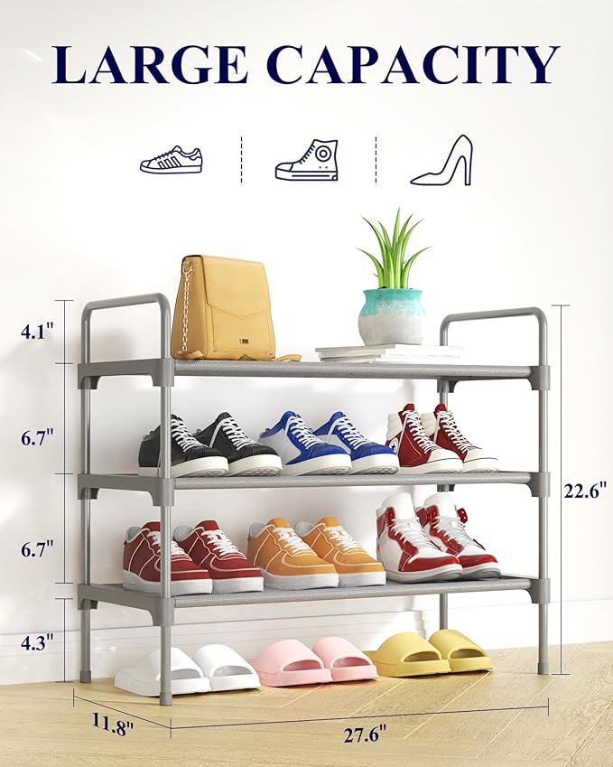 Kitsure Shoe Rack for Closet, Sturdy and Long-Lasting Shoe Shelf, Shoe Rack for Entryway, Personalized DIY Shoe Organizer, Shoe Rack Organizer for Space-Saving, 27.6" x 11.8" x 22.6", Grey