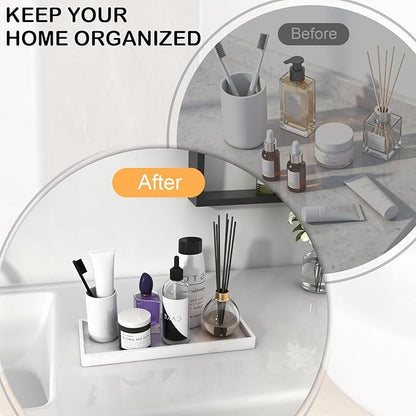 Bathroom Vanity Tray, Silicone 11.8 x 5 Inch Bathroom Counter Tray Decor, Extra-Large Bathroom Trays Holders and Organizers for Toilet Top, Dresser, Waterproof Decorative Tray, Marble White