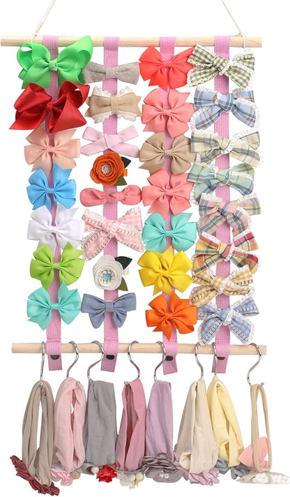 OAOLEER Hair Bow Holder Organizer for Girls，Hair Clips Headband Organizer Storage Wall Hanging Home Decor for Girls Room (Pink)