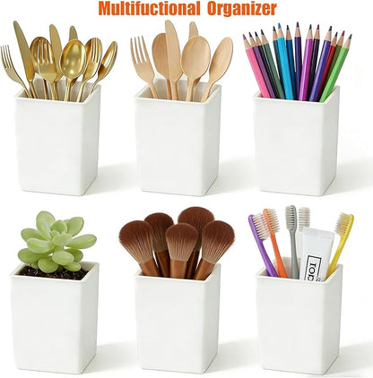 Resin Utensil Caddy,Silverware Caddy with Drain Holes, White Spoon Holder Silverware Caddy Cutlery Holder,for Party Camping Picnic, Kitchen Counter, Office