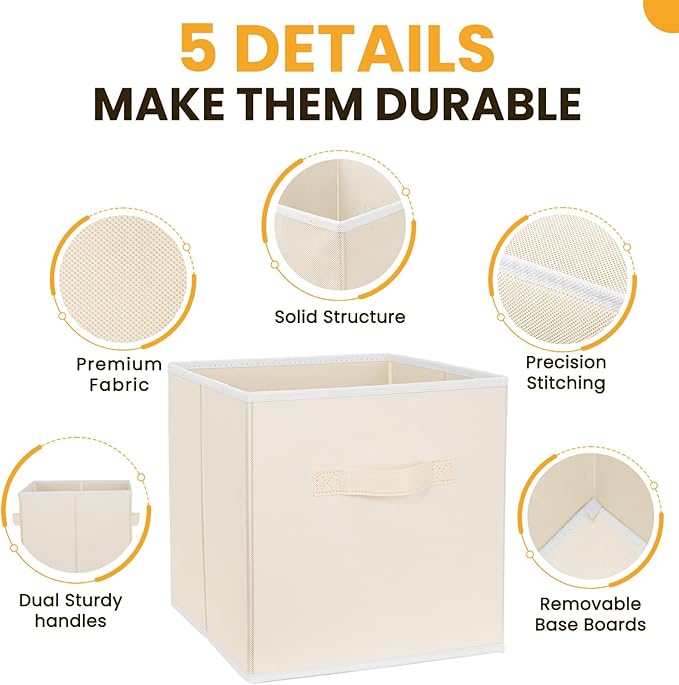 Criusia Large Storage Cubes, 13 Inch Cube Storage Bins for Shelves Closet Nursery Bedroom - 10 Pack Collapsible Storage Baskets with Handles - Fabric Bins for Organizing Clothes Blanket Toys (Beige)