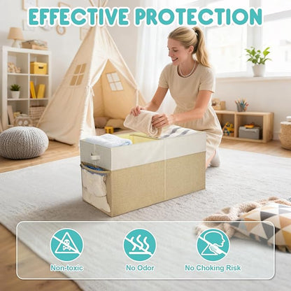 BALEINE Fabric Storage Bins with Lid, Collapsible Extra Large Storage Boxes Bins Baskets with Divider for Home Organizing (25"x13"x16", Grey)