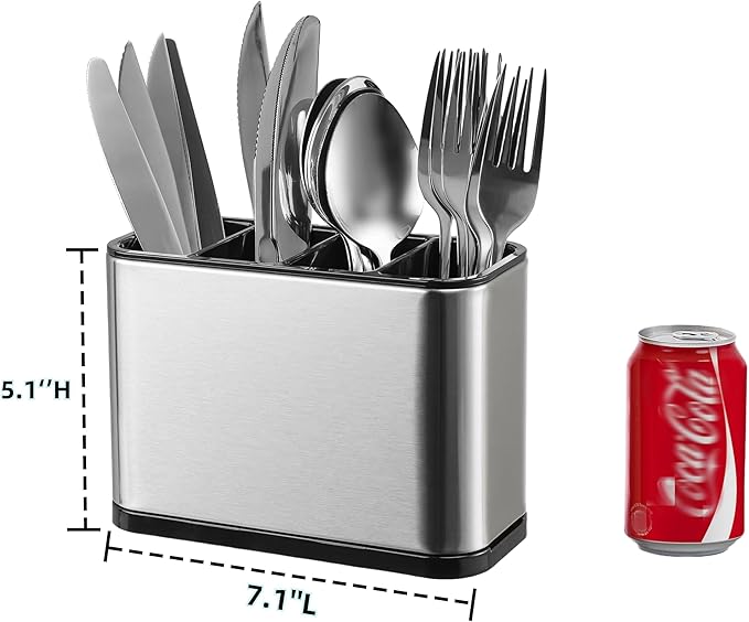 Kitchen Utensil Holder,Utensil Holder for Countertop,Silverware Organizer Stainless Steel Utensil Caddy,Flatware Spoon Knife Fork Cutlery Holder 4 Compartment Caddy