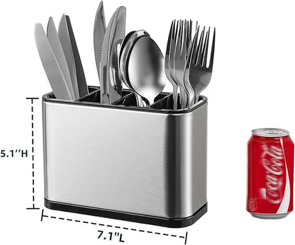Kitchen Utensil Holder,Utensil Holder for Countertop,Silverware Organizer Stainless Steel Utensil Caddy,Flatware Spoon Knife Fork Cutlery Holder 4 Compartment Caddy