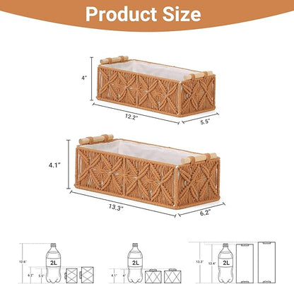 Nonam Macrame Storage Baskets, Boho Decor Style Woven Storage Boxes for Home Organization, Toilet Tank Shelf Cabinet Organizer Baskets,Set of 2,Brown