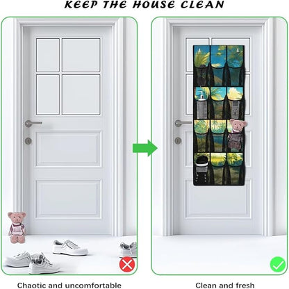Over The Door Shoes Organizers,Beach Coconut Tree Behind Door Shoes Hang Holder Rack,Storage for Small Spaces,Hanging Storage Bags Waterproof Reusable