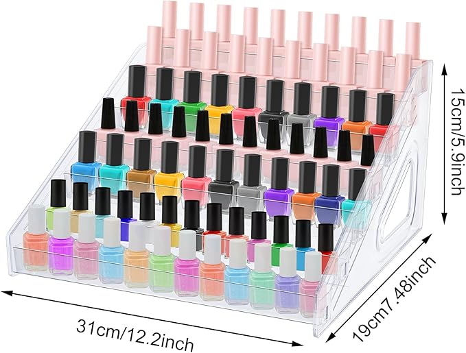 Lemecima Nail Polish Organizer 84 Bottles of 7 Layers Sunglass Organizer Acrylic Display Rack Eyeglasses Storage Essential Oils Holder Makeup Organizer No Tool Needed Assembly, Clear (2 Pack)