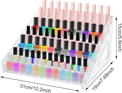 Lemecima Nail Polish Organizer 84 Bottles of 7 Layers Sunglass Organizer Acrylic Display Rack Eyeglasses Storage Essential Oils Holder Makeup Organizer No Tool Needed Assembly, Clear (2 Pack)