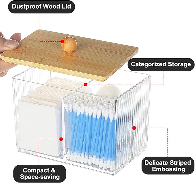 KIMCHOMERSE Qtip Holder Storage, Bathroom Cotton Ball Holder Canisters for Cotton Swab, Cottons Pad, Dental Floss Organizer, Hair Bands Container for Vanity Countertop -Clear