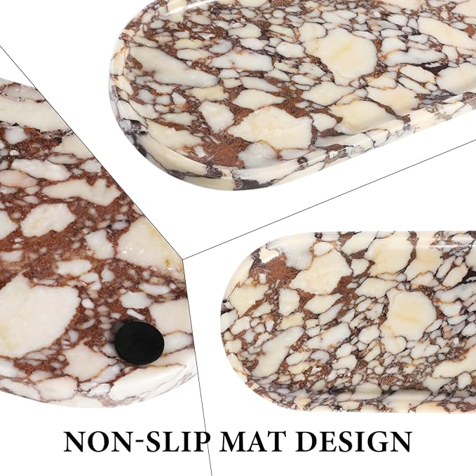 Koville Natural Decorative Marble Bathroom Tray, 12"x6" Calacatta Viola Marble Catchall Tray for Bathroom, Stone Perfume Trays Jewelry Dish, Stone Storage Trays for Home Decor（Textural Differences）