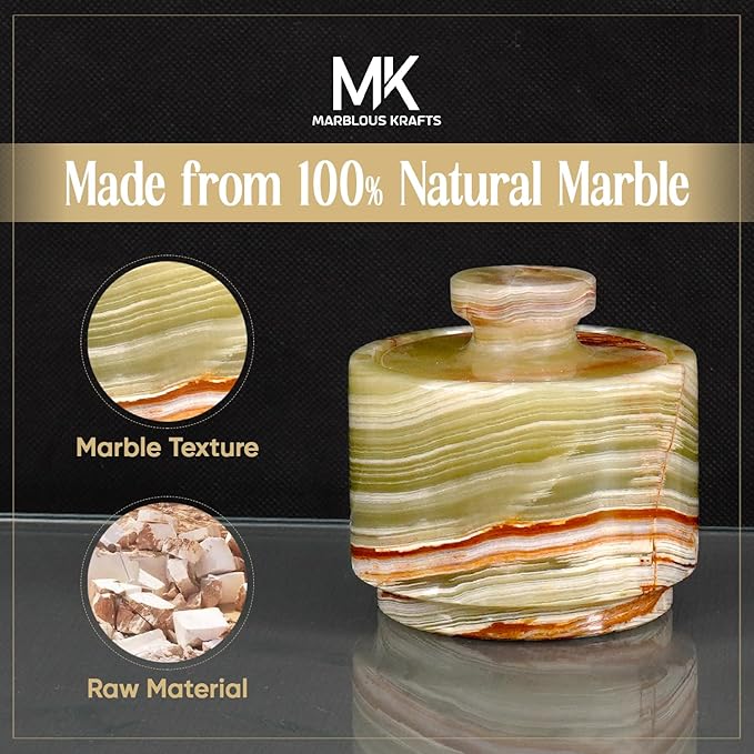 MARBLOUS KRAFTS Marble Salt Cellar with Lid 3" Inch Green Onyx Stone Salt Holder for Counter & Stone Salt Container, Salt Dish, Salt Box & Spice Jar, Ideal Mother’s Day Gift, Home Decor